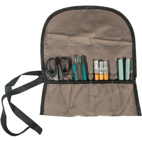 Sac à outils enroulable en toile, poches renforcées pour tournevis et pinces, accès rapide