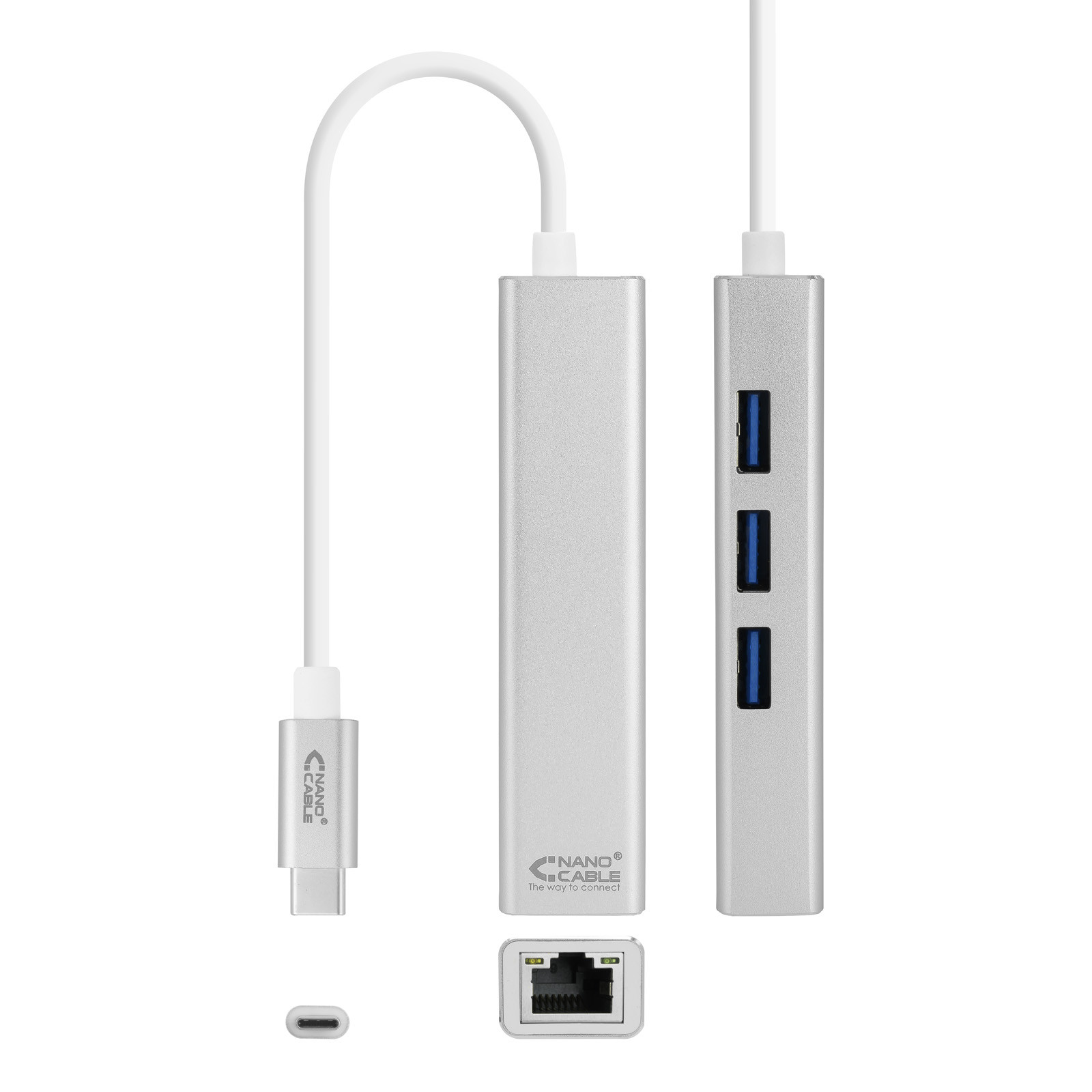 Nanocable 10.03.0404 (USB-C, RJ45 (1x)), Netzwerk Adapter, Silber - Bild 3