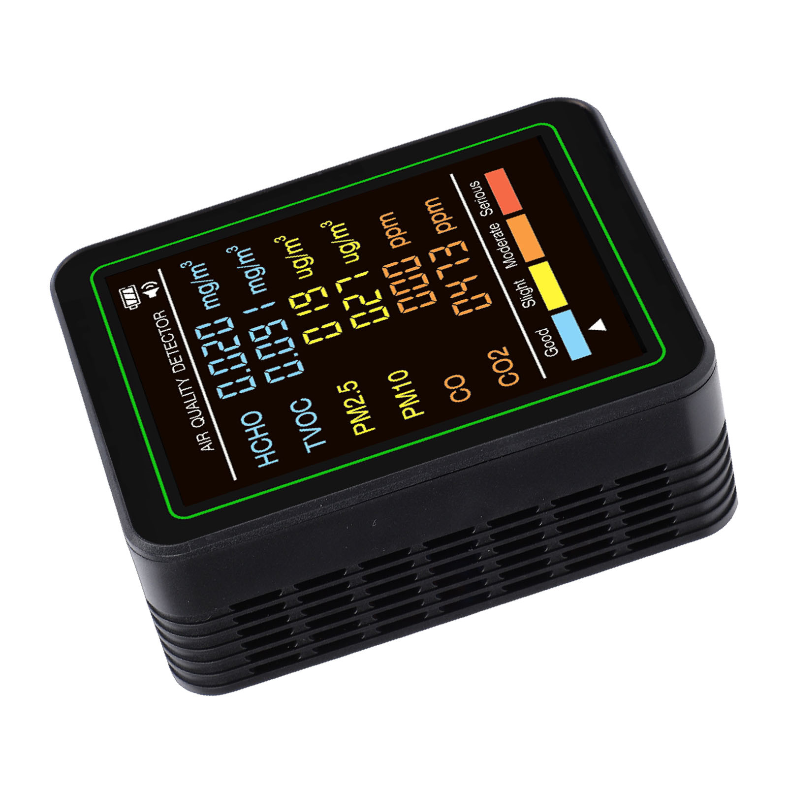 Monitor Per La Qualità Dell'aria 6 In 1 Con Rilevamento Di Co2, Co2, Tvoc, Hcho, Pm2.5, Pm10, Sensore A Infrarossi, Schermo Lcd A Colori, Tester Portatile Per Uso Domestico, Nero.