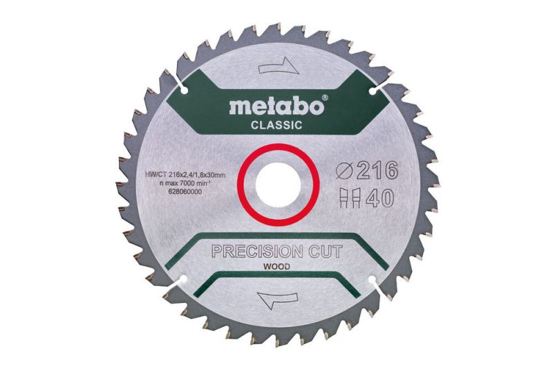 Metabo - Sägeblatt Precision Cut Wood - Classic, 216x2,4/1,8x30, Z40 Wz 5°neg. (628060000)