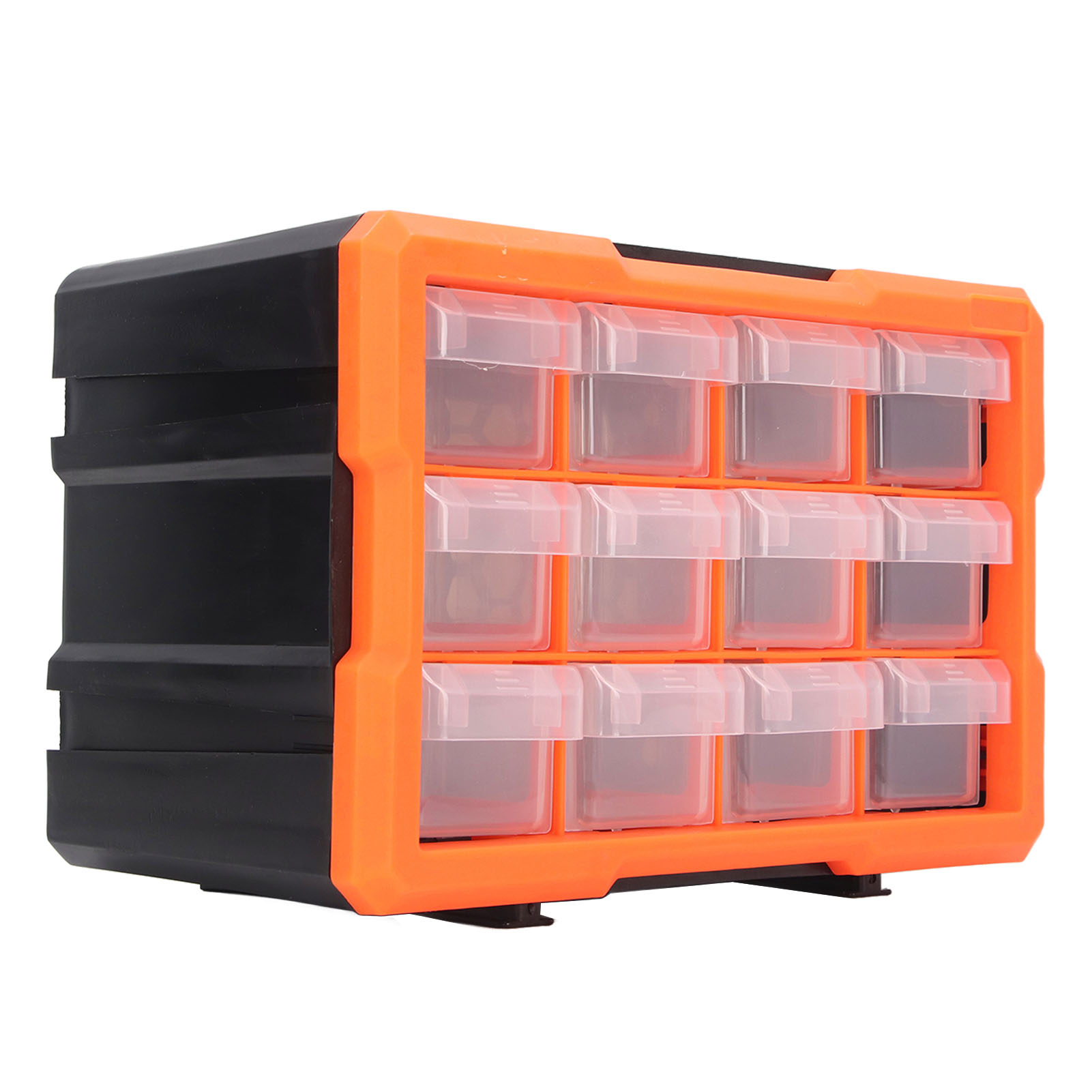 Boîte de rangement 12 tiroirs empilable, PVC transparent, 295 x 195 x 165 mm