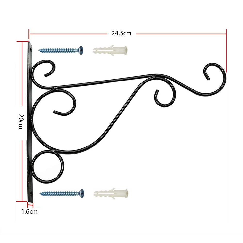 Crochet mural pour suspension de plante, pots de fleurs et mangeoires à oiseaux, lot de 2, noir
