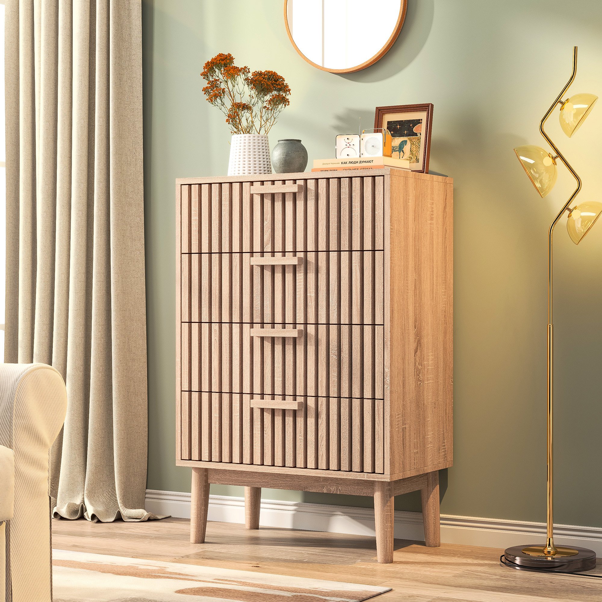 Commode 4 Tiroirs,meuble De Rangement Pour Chambre,commode Armoire En