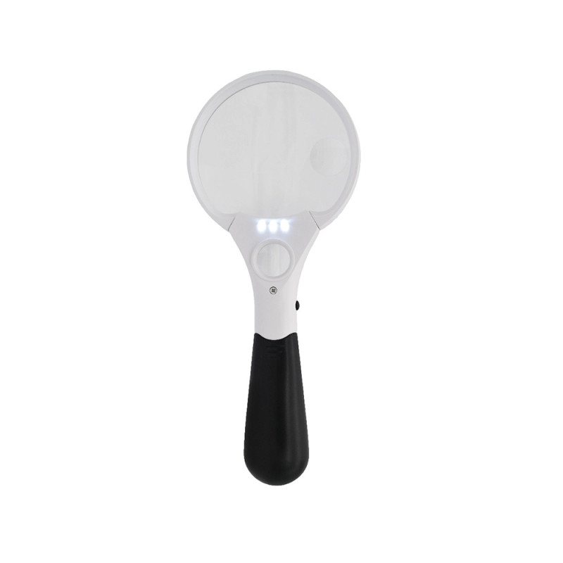 Loupe à main à poignée avec éclairage LED, grossissement x4 et x25, lentilles Ø20 mm