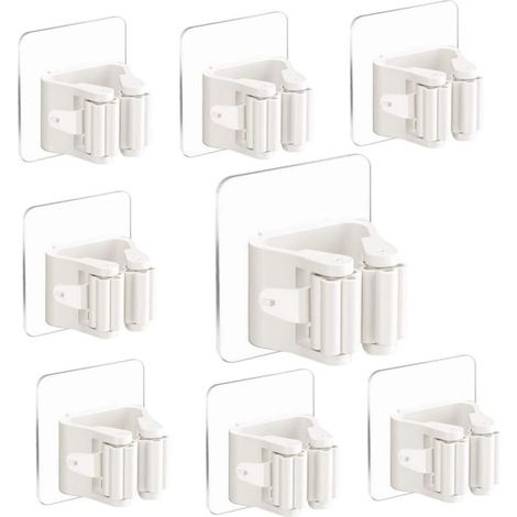 Support mural autocollant pour balai et serpillière, lot de 8, pour manches de 15 à 28 mm