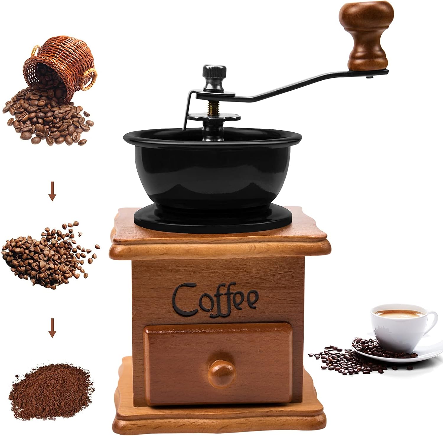 Macinacaffè Manuale Vintage Con Impostazione Regolabile Dell'ingranaggio