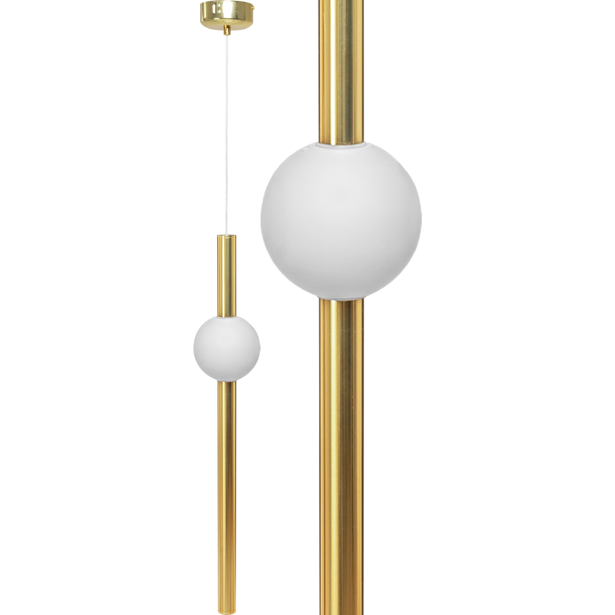 Toolight - Lampe Suspendue App475-cp Long Blanche Or Led 1-points De