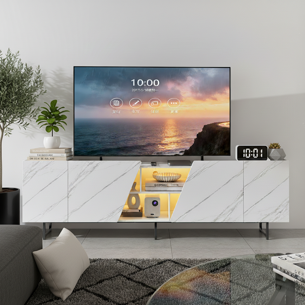 Meuble Tv 220 Cm, Avec Portes Inclinées