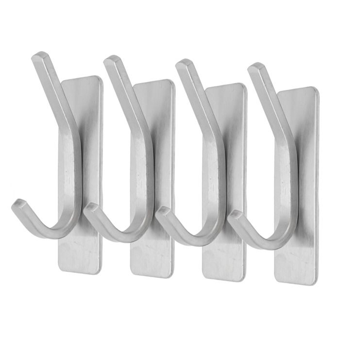 Crochets muraux adhésifs métalliques argentés, sans perçage, lot de 4