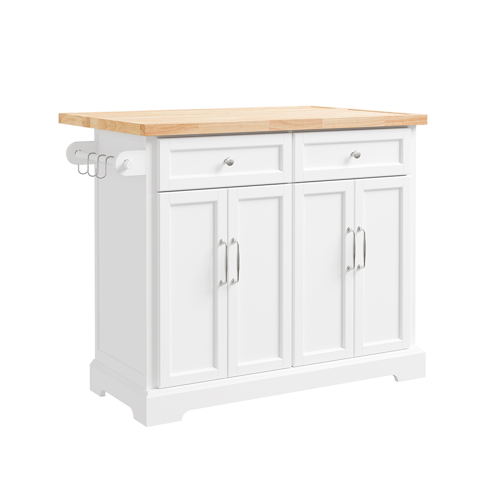 SoBuy Chariot de cuisine pliable blanc avec 2 tiroirs en MDF 115x71x93 cm