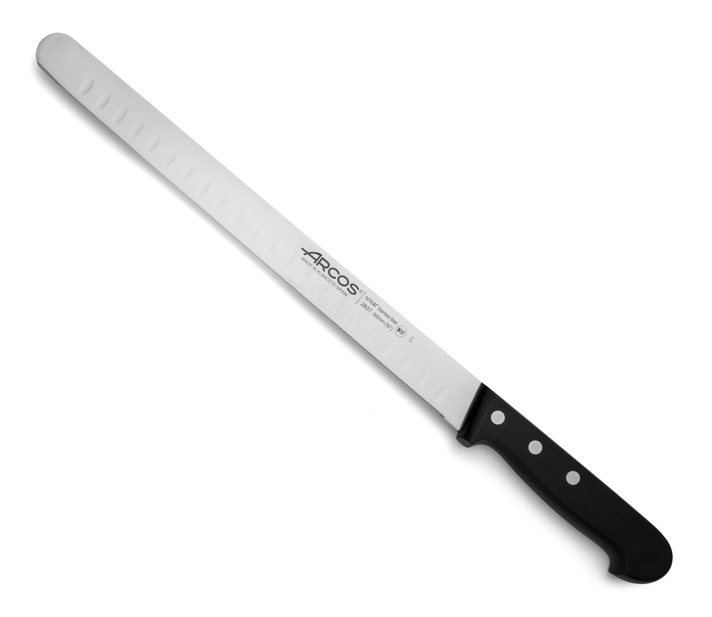 Arcos Schwarz Lachsmesser Universal 283704 Aus Nitrumstahl, Mit Mango Aus Polyoxymethylen Und 30 Cm Klinge Im Koffer.