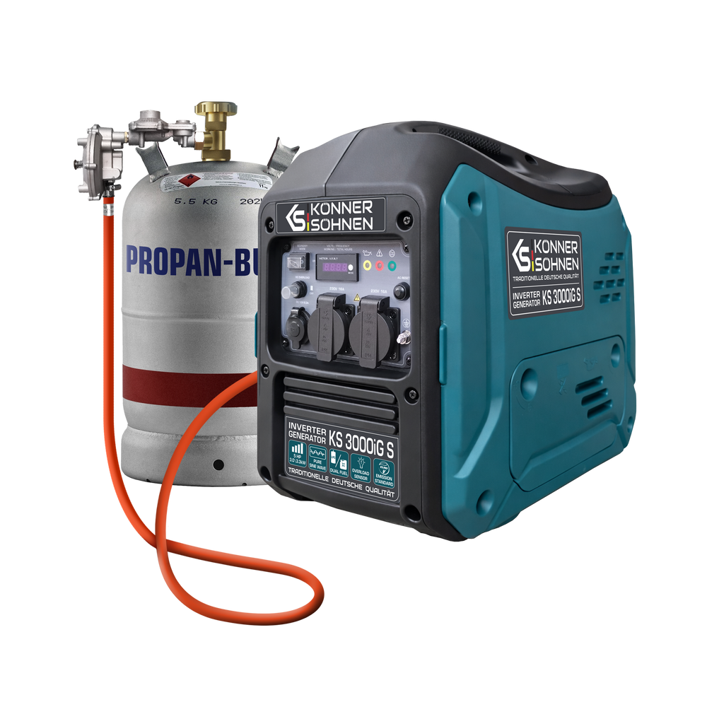 Groupe électrogène inverter bi-carburation GPL/essence insonorisé 3,3 kW, 22,5 kg, onde sinusoïdale pure