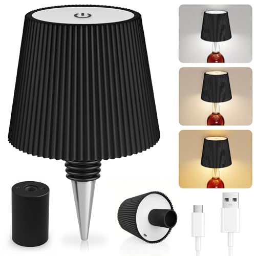 Odipie – Lampe À Poser Bouteille Sans Fil – 3 Modes De Température – Protection Ip54 – Autonomie 8-12h – Chargement Usb Type-c – Lampe Décorative Noire