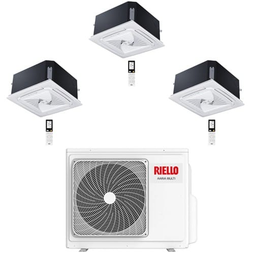 Climatizzatore Condizionatore Riello Cassetta 4 Vie Trial Split Inverter R32 9000 + 9000 + 9000 Btu Con U.e Aaria Multi 370 Pi Classe A++/a+