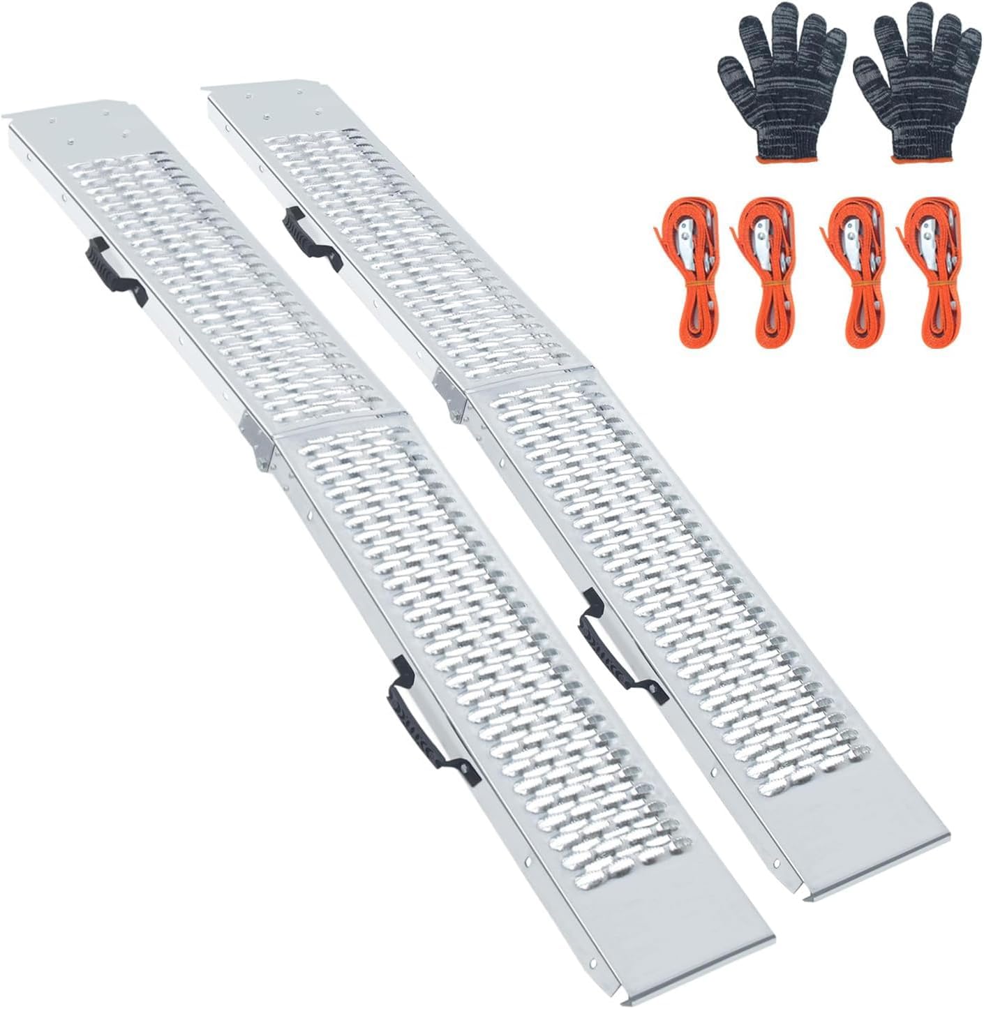 Rampe de chargement pliable en acier, surface dentelée, rails latéraux surélevés, lot de 2