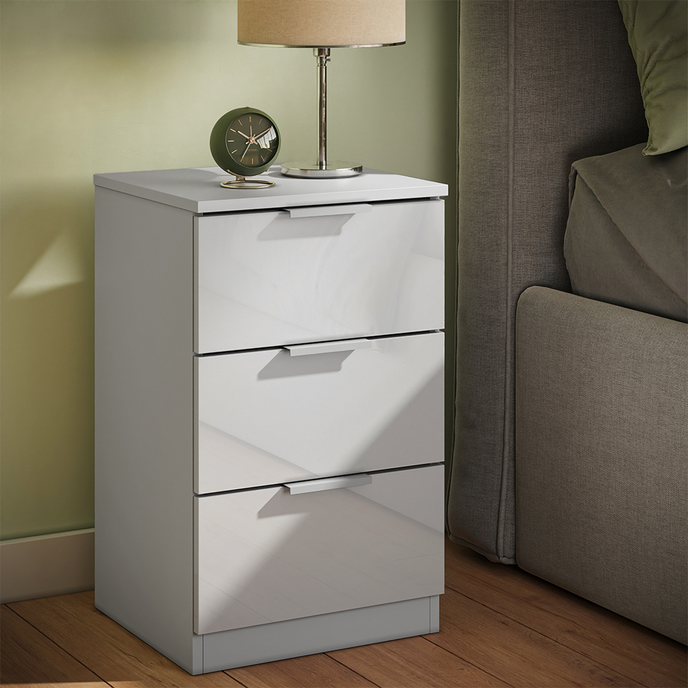 Nachttisch Fino, Weiß Hochglanz, 37.6 X 61.8 Cm Mit 3 Schubladen, Vicco