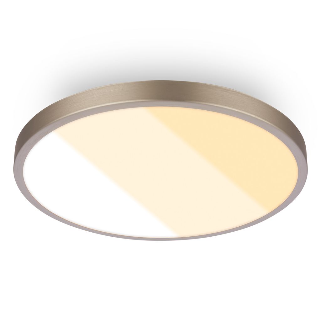 B.k.licht Briloner Led Deckenlampe Ip44 Spritzwasserschutz Ø24x6 Cm Rund 18w 2000lm 2700k-4000k Warmweiß Bis Neutralweiß Nickel-matt - Deckenleuchte
