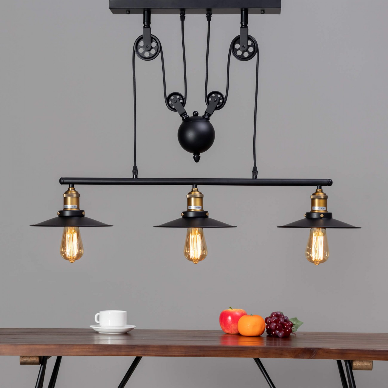 Kosilum - Lampe Industrielle De Suspension Triple Piattino - Noir