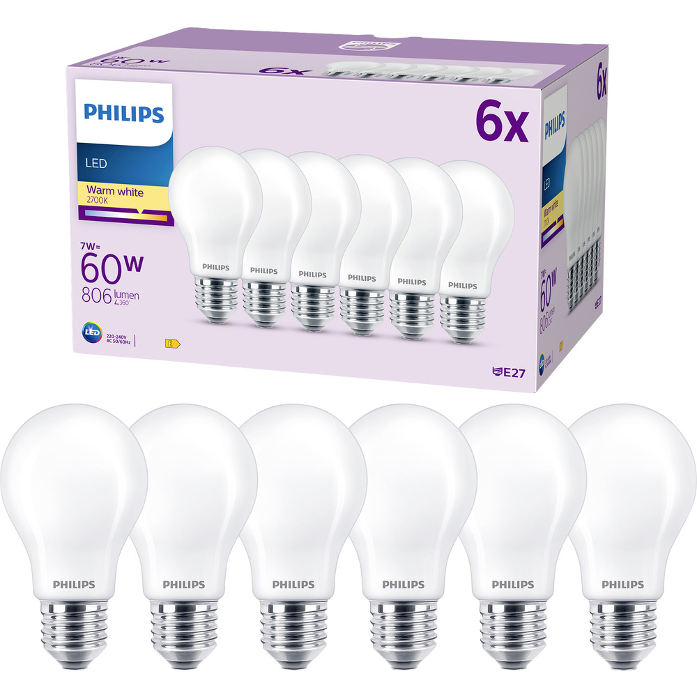 Philips Licht Led E27 Standard Lampe (A60) Matt 60 W Nicht Dimmbar Warmweißes - 6 Stück - Bild 4