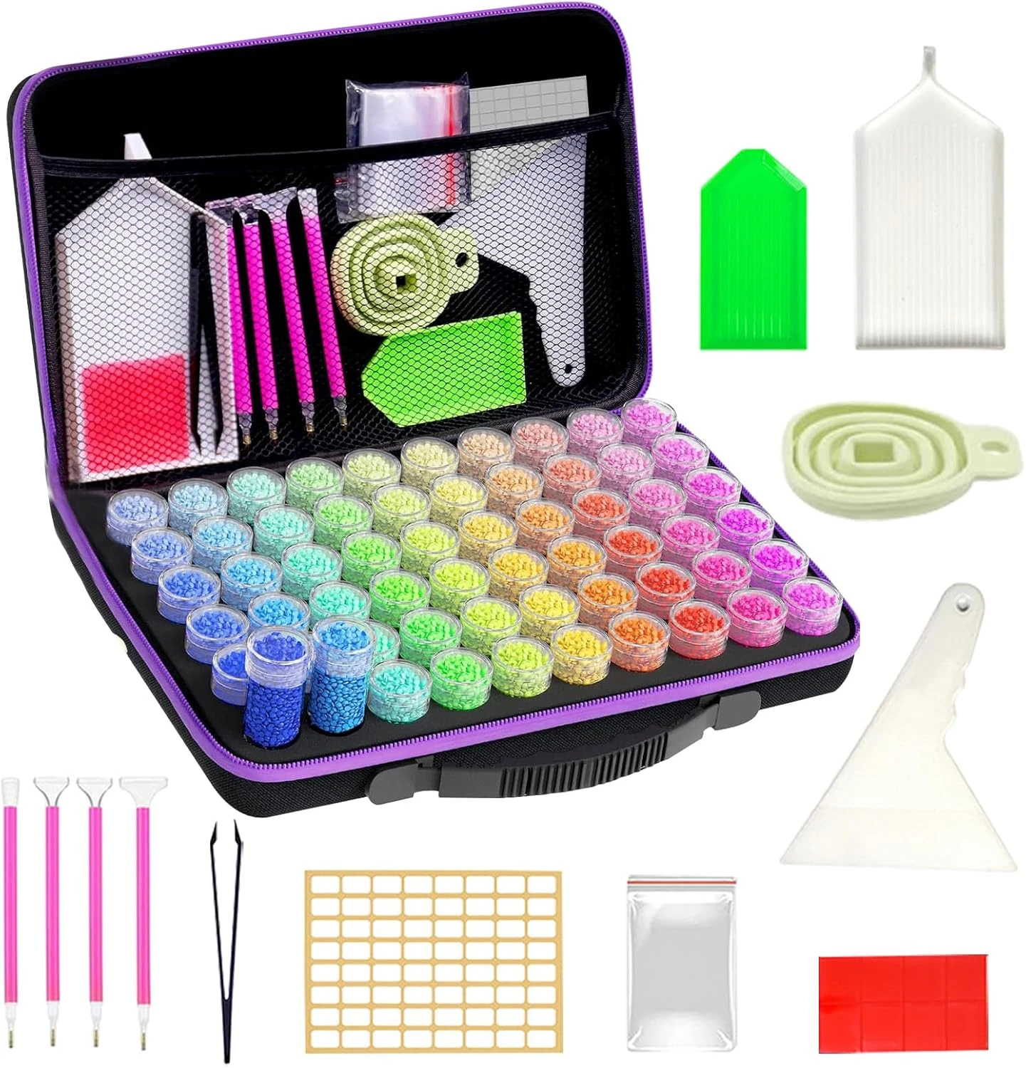 Organiseur de peinture diamant AQUAFORGE en EVA, 60 compartiments, base mousse amovible, lot de 60 outils et accessoires
