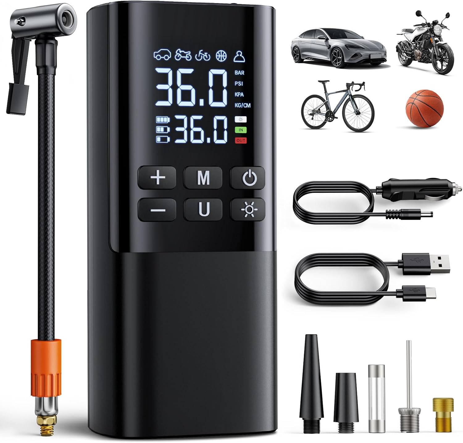 Lntyq - Tragbarer Mini-luftkompressor (150 Psi), 1800 Mah × 3, Kabelloser Autoreifenfüller, Elektrischer Inflator Für Fahrrad, Auto, Motorrad, Bälle, Mit Led-licht, Schnelles Aufpumpen, Automatische Ab