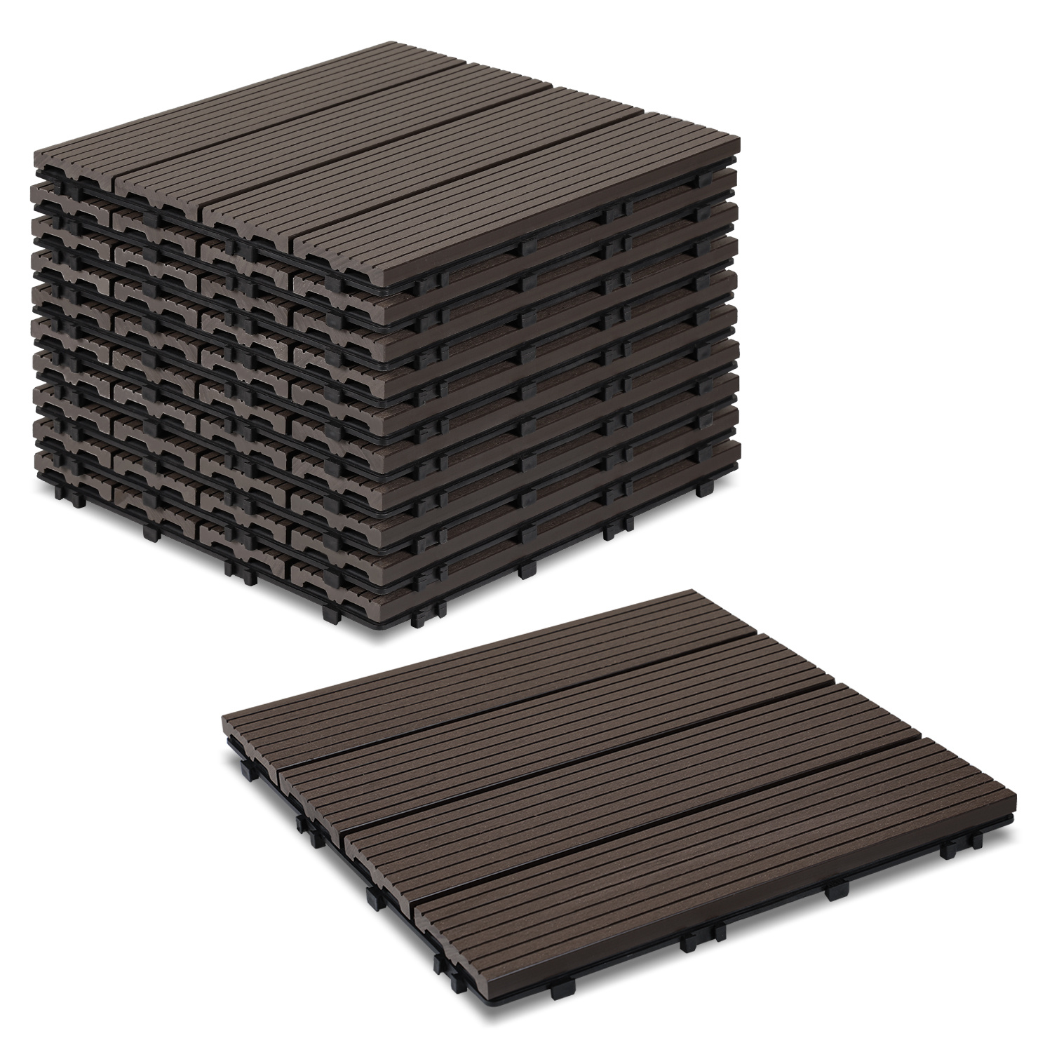 Tolletour Set Di 88 Piastrelle Ad Incastro Da 30 X 30 Cm Per Patio, Pavimentazione Esterna Per Giardino, Balcone, Piscina, Marrone Caffè