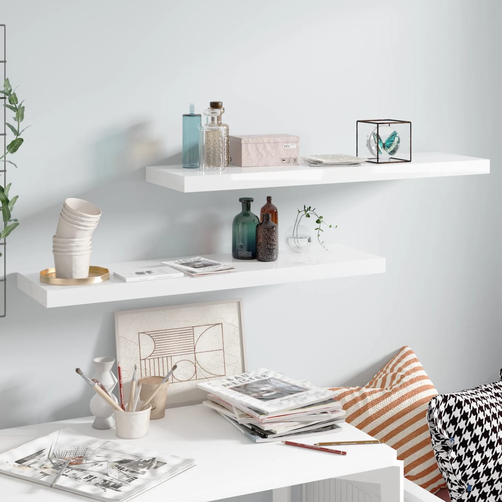 Vidaxl Weiß Floating Wall Shelves 2 Pcs High Gloss White 90X23,5X3,8 Cm Mdf