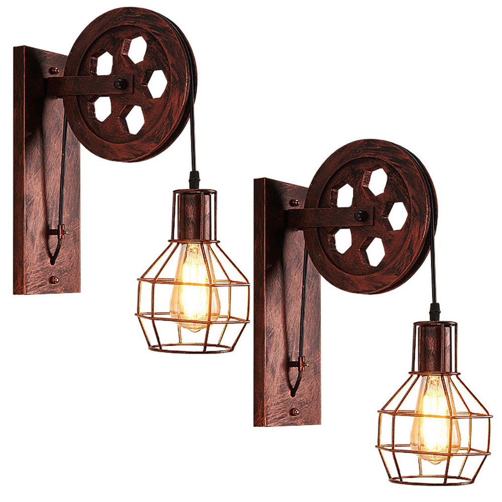 Stoex – Applique Murale Industrielle Vintage À Poulie – Lampe De Mur En Métal Rouillé – Dimensions 30,5x9,5cm – Pour Chambre, Salon, Restaurant