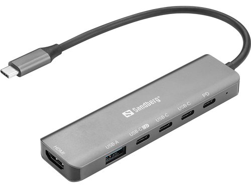Sandberg USB-C 6-in-1 MediaDock (USB-C, 6 Ports), Dockingstation + USB Hub, Grau - Bild 5