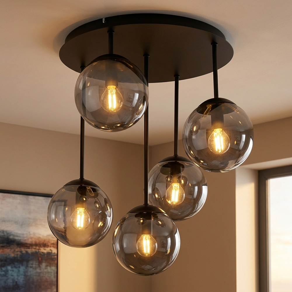 Deckenlampe Deckenleuchte Wohnzimmerlampe 5-flammig Anthrazit Metall H 51 Cm