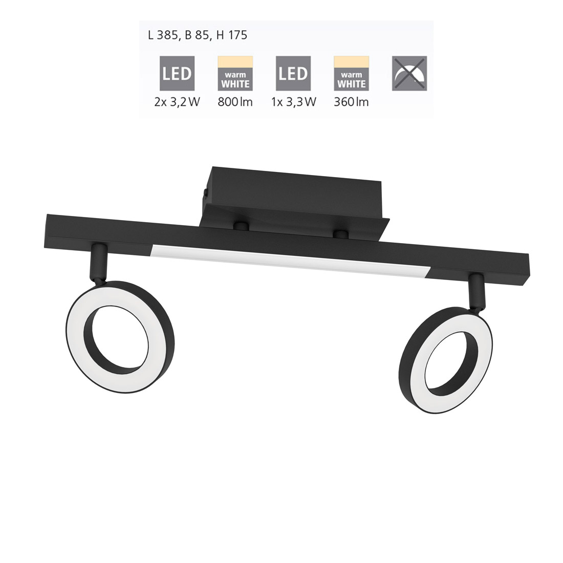 Eglo Schwarz - 2Er Led Spot Cardillo 2 38,5 X 8,5 Cm Deckenlampen & Kronleuchter - Bild 4