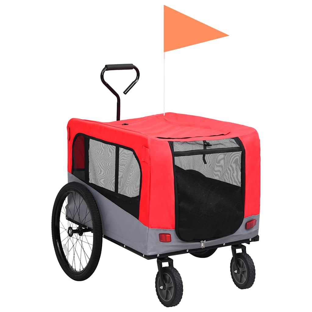 Vidaxl Grau 2-In-1 Fahrradanhänger Für Hunde Und Buggy Rot Und