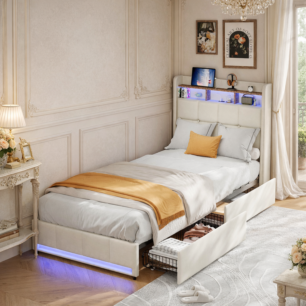 Lit 90x200 Avec Sommier Led Et Usb