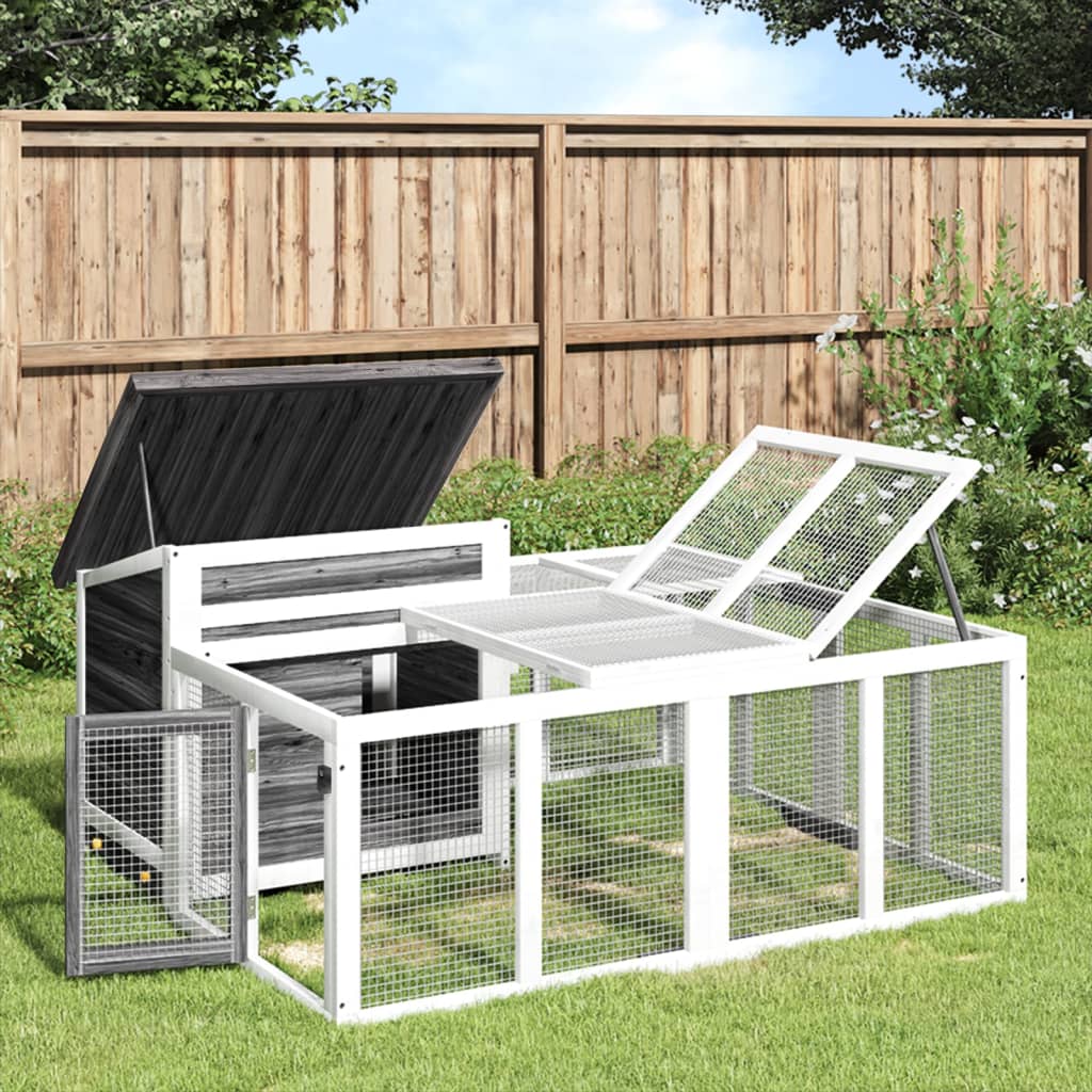 Vidaxl Grau Kaninchenstall 144X123x67,5 Cm Massivholz Kiefer