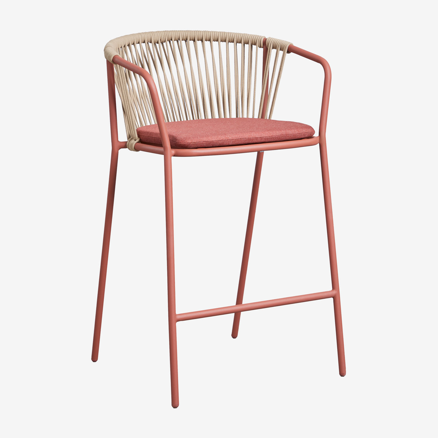 Tabouret Haut En Acier Et Corde Tressée Oklahoma Sklum Rouge Argile ↑65