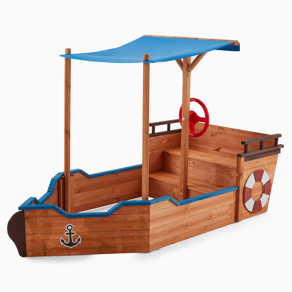 Home Deluxe - Bac à sable imitation bateau avec banc matschekiste - 160 x 78 cm