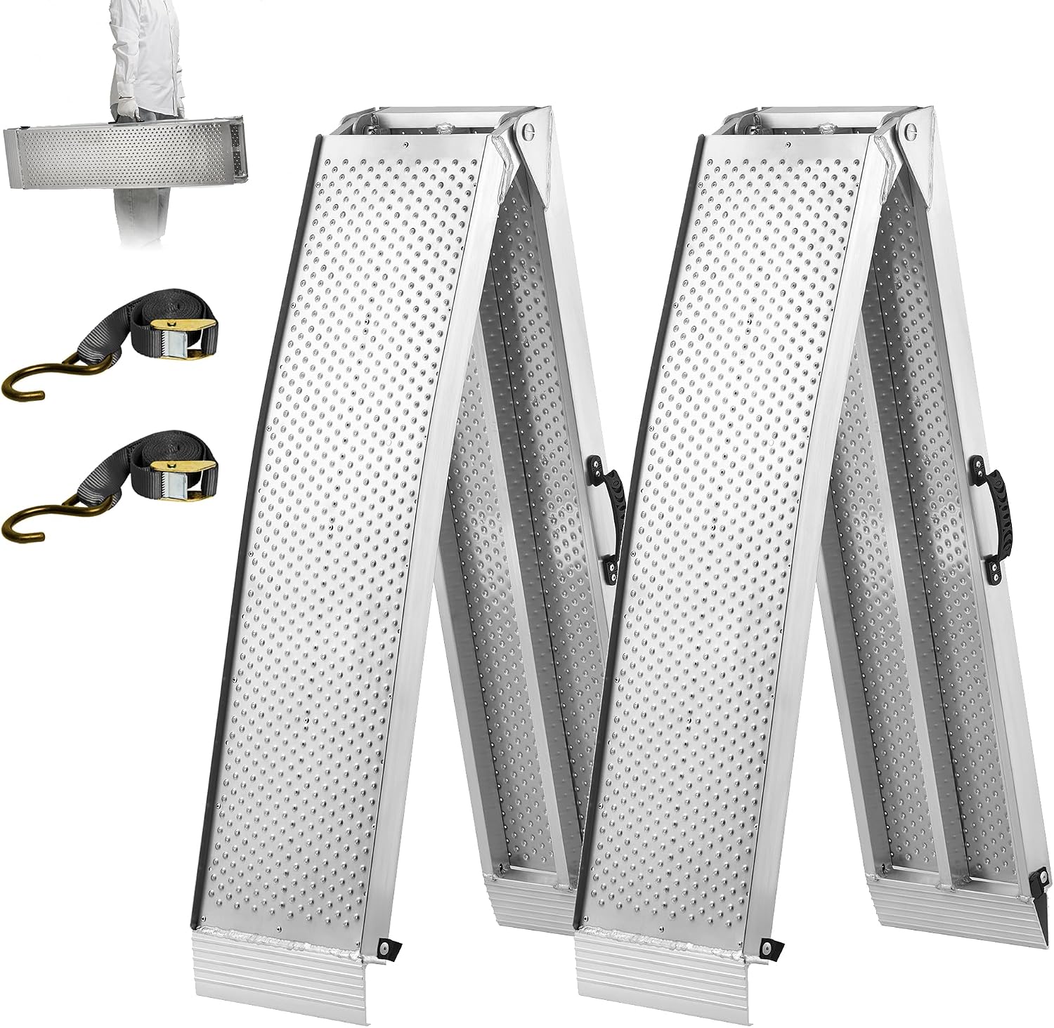 Rampe pliable aluminium 228×28 cm, 340 kg par rampe, surface antidérapante, lot d'une paire