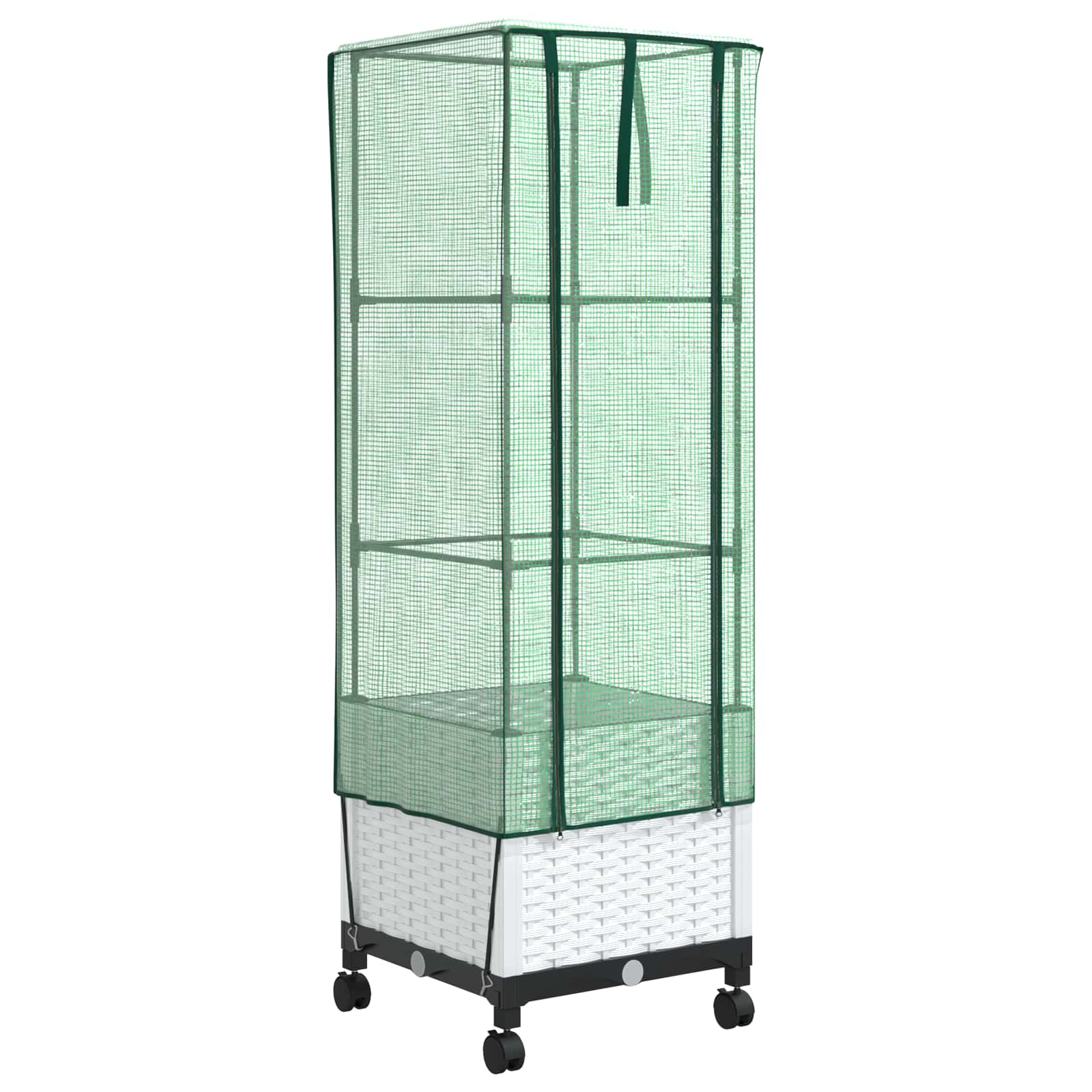 Vidaxl Weiß Garden Planter With Greenhouse Cover&Wheels White Pp