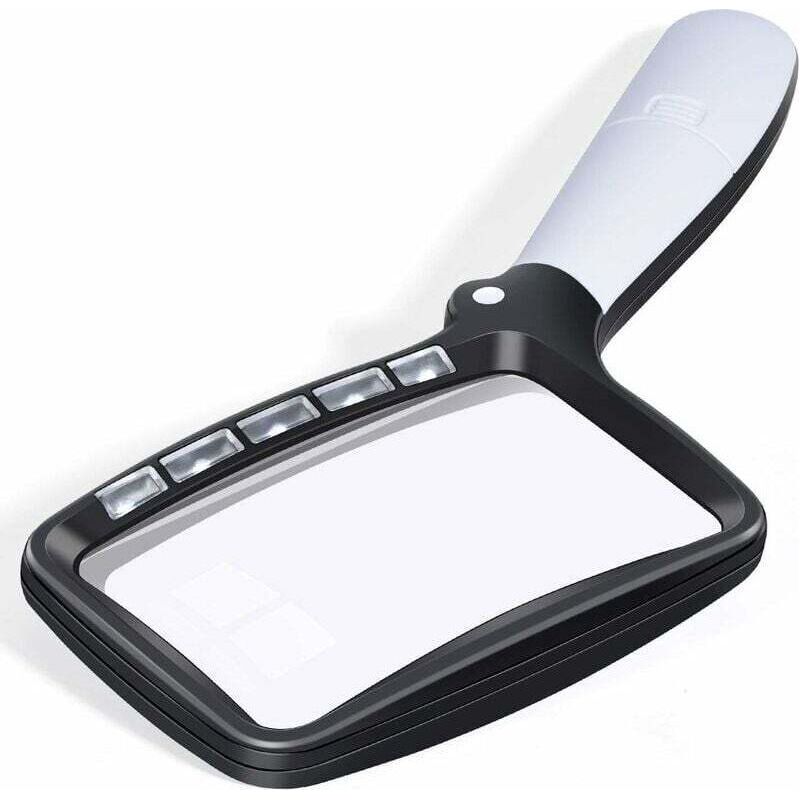 Loupe de lecture rectangulaire à 5 LED, 2 modes d'intensité, grossissement 2x, poignée pliable