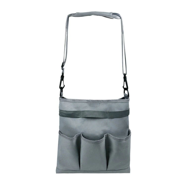 Sac à outils de jardin avec 4 poches et bandoulière, gris