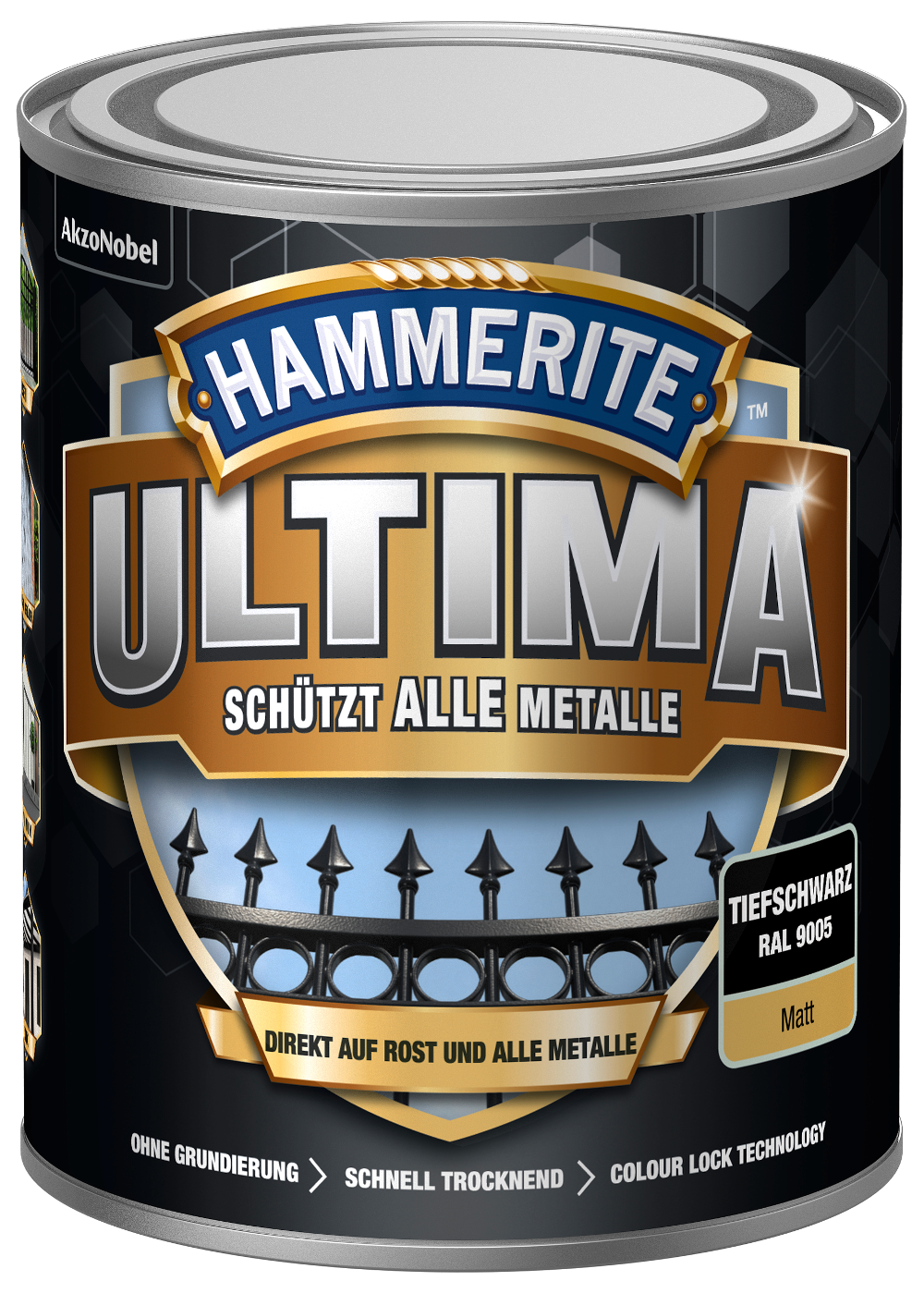Hammerite Metallschutzlack Ultima Matt, Tiefschwarz, Ral 9005, 750 Ml