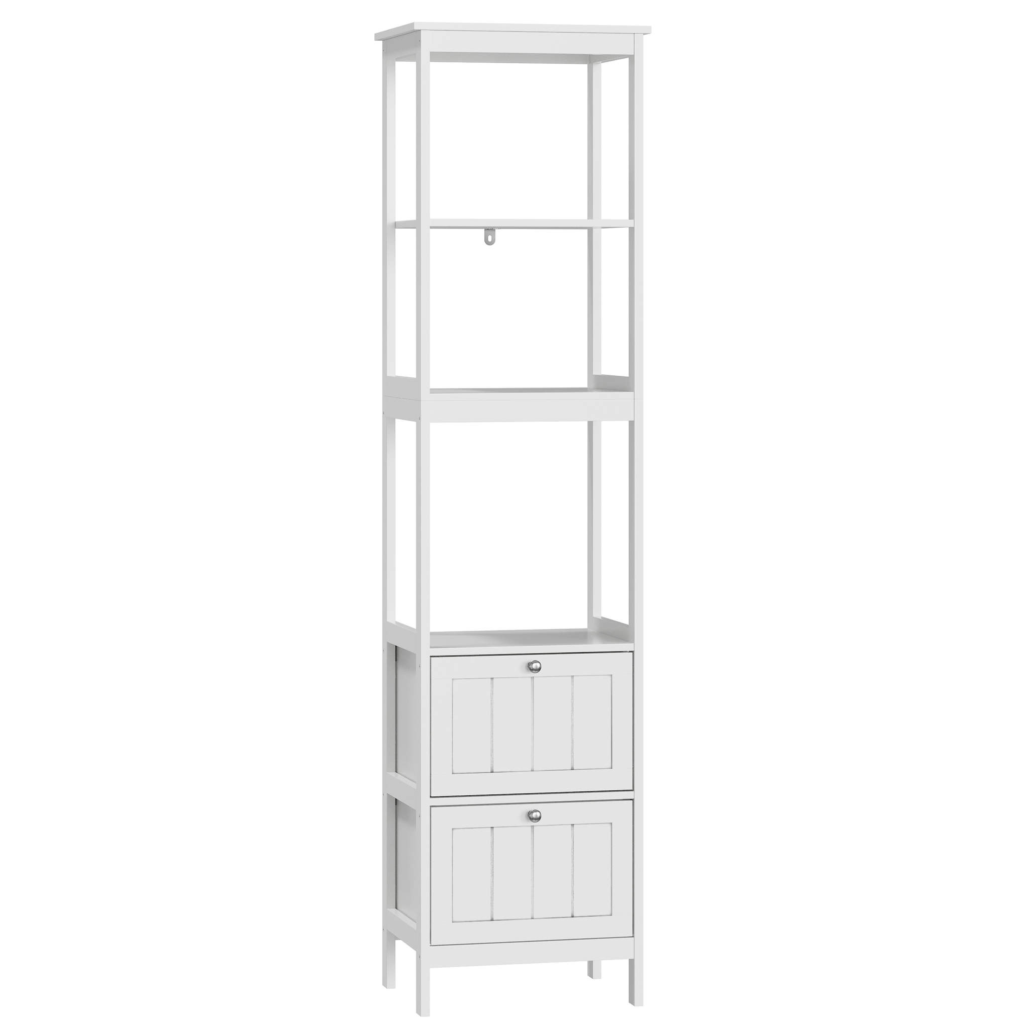 Stilvora Badezimmerschrank Mit 2 Schubladen Und 3 Offenen Fächern, Aus Mdf Und Spanplatte, 40 × 30 × 160 Cm, Weiß