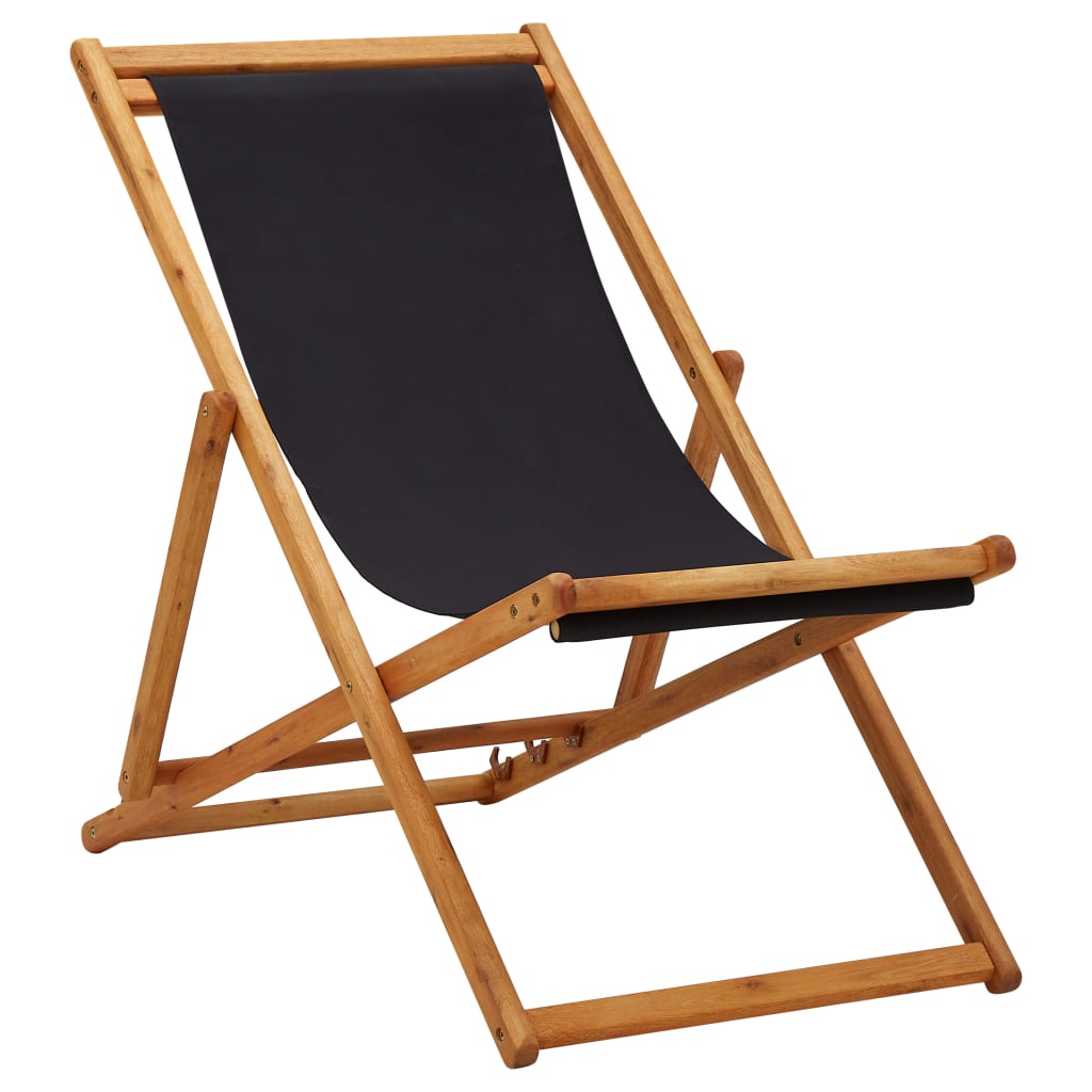 Vidaxl Schwarz Folding Chair Eucalyptus Wood And Fabric Black