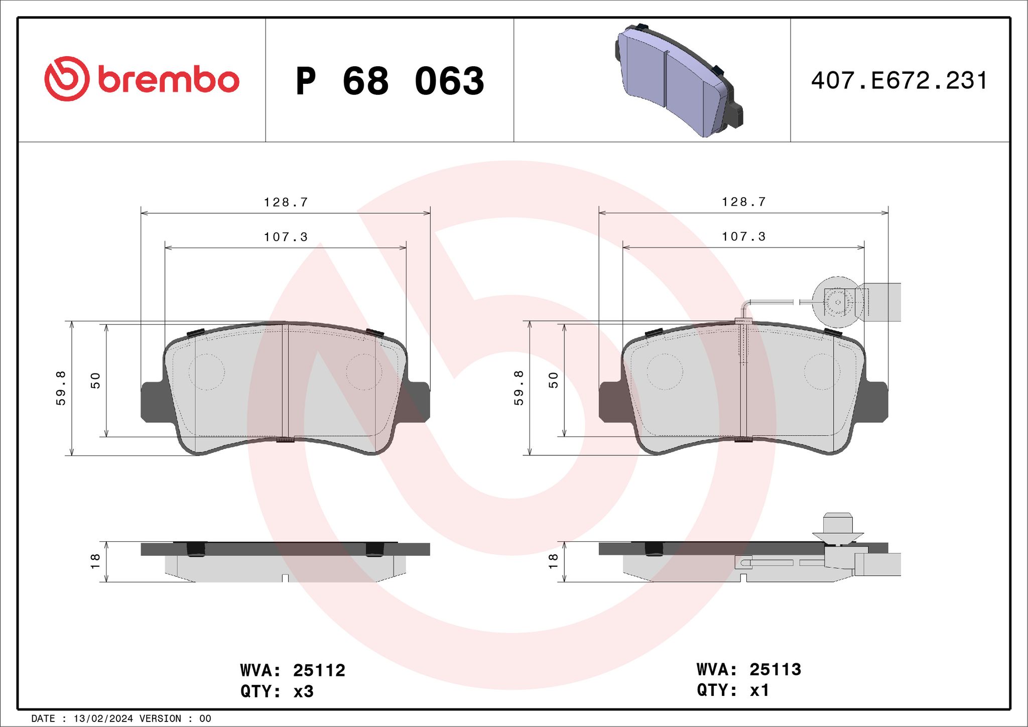 BREMBO P 68 063 Bremsbeläge Hinten für Movano Master NV400 Interstar - Bild 14