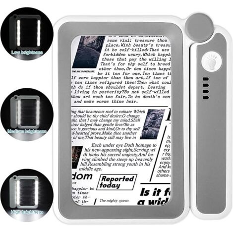 Loupe rectangulaire à LED 4x, luminosité variable, poignée pliable 5 positions, USB