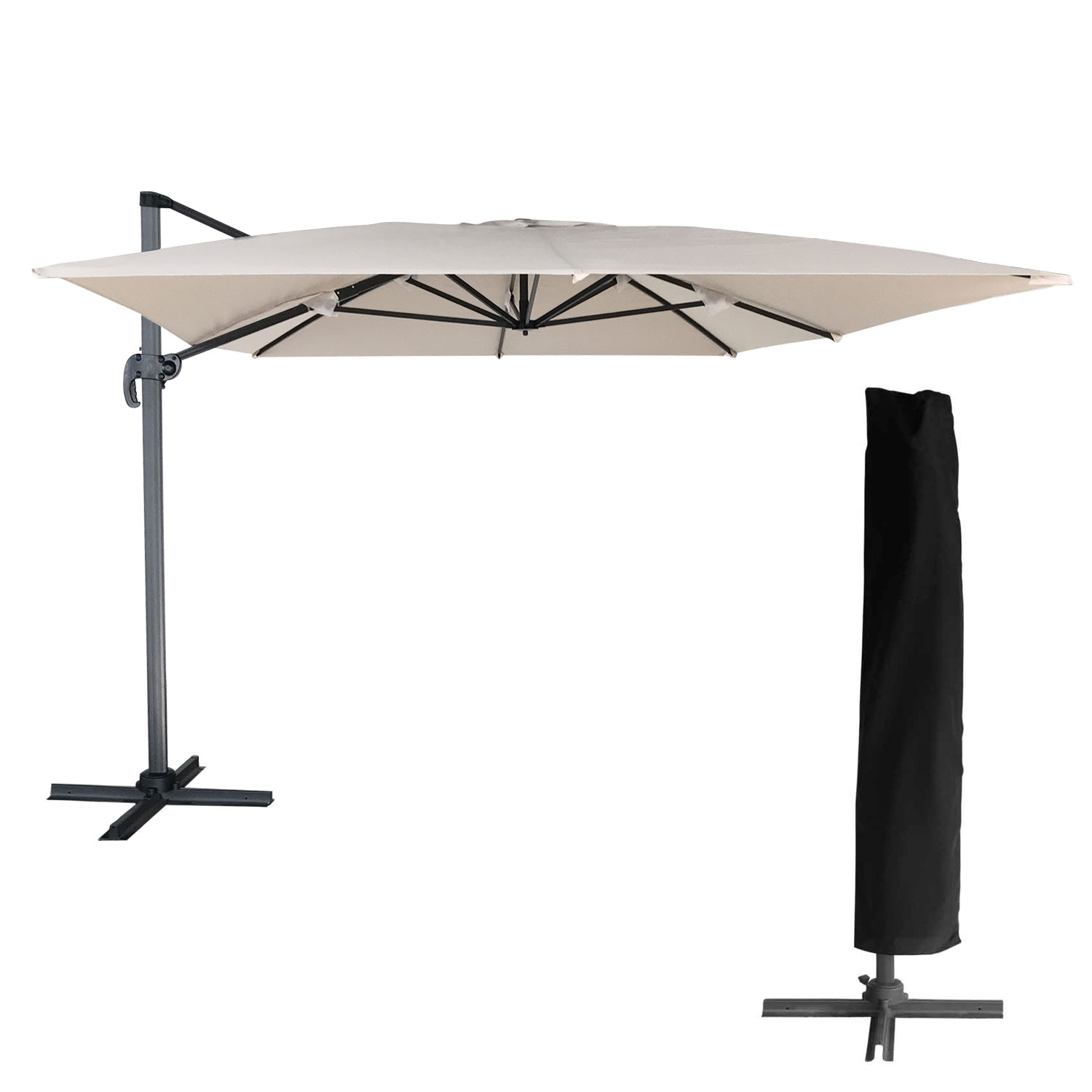 Happy Garden – Parasol Déporté Rectangulaire 3x4m Beige – Toile