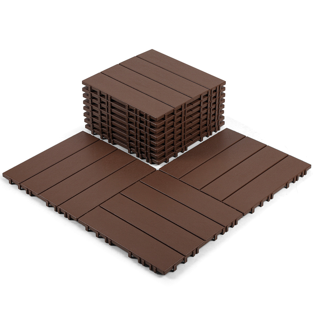 Wolketon Set Di 55 Piastrelle Per Terrazza 5 M², 30 X 30 Cm 4 Listelli, Piastrelle In Plastica, Piastrelle A Incastro Marrone