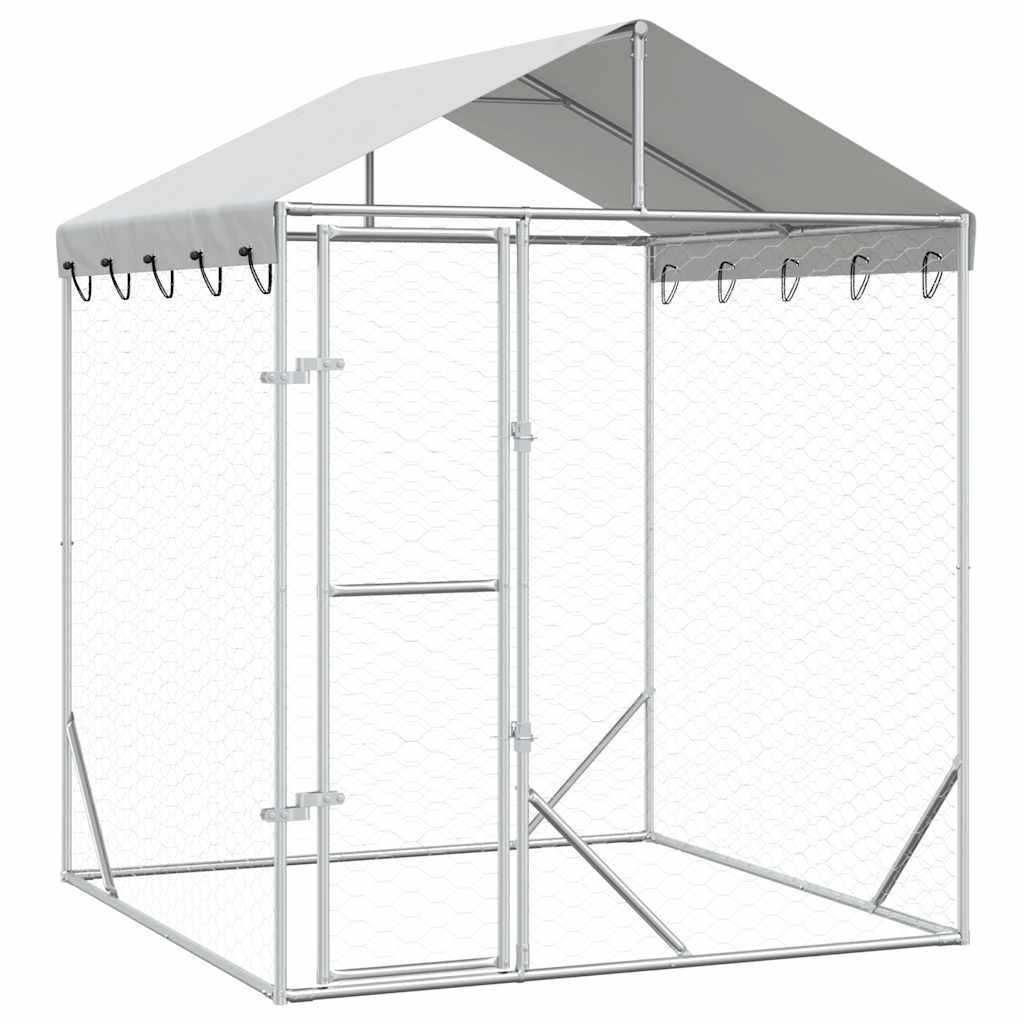 Vidaxl Versilbert Outdoor-Hundezwinger Mit Dach Silber 2X2x2,5 M Verzinkter Stahl