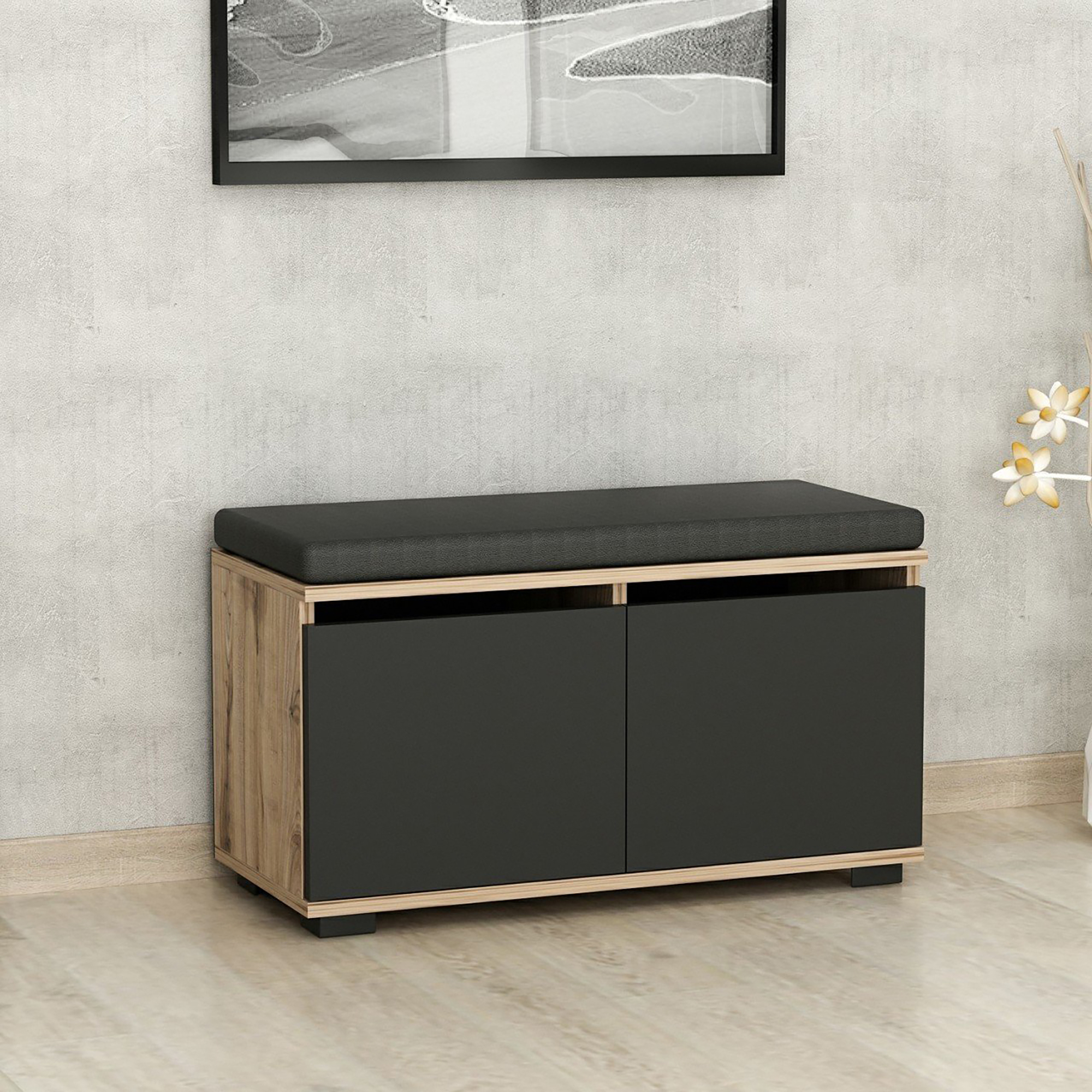 [en.casa] – Banc À Chaussures 2 Portes – Meuble À Chaussures 4 Niveaux