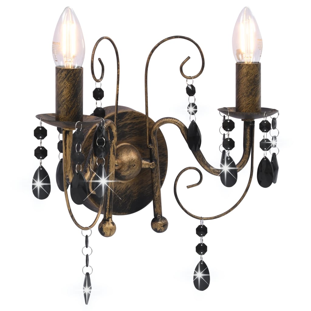 Wall Lamp With Beads Antique Black 2 X E14 Bulbs Vidaxl